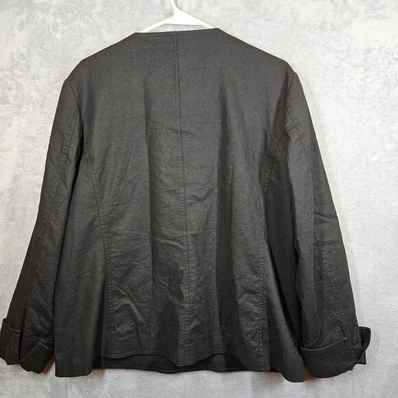 Preston & York Linen Blazer Womens 16 Black flip cuff collarless button career - Picture 4 of 11